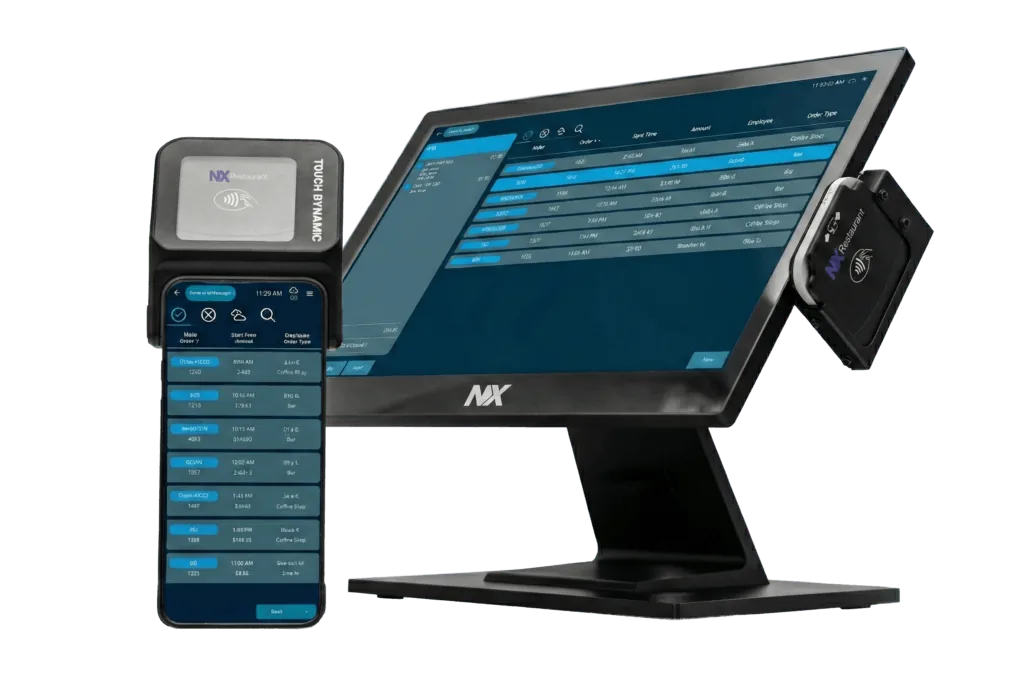 NX POS stations on a restaurant counter
