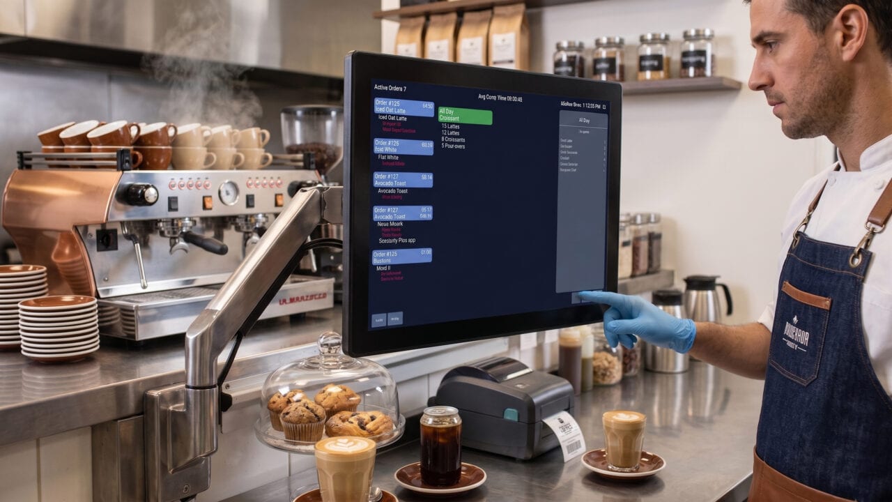 NX Kitchen Display System routing coffee shop orders straight to prep