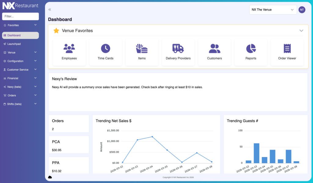 NX Restaurant Portal Command Center
